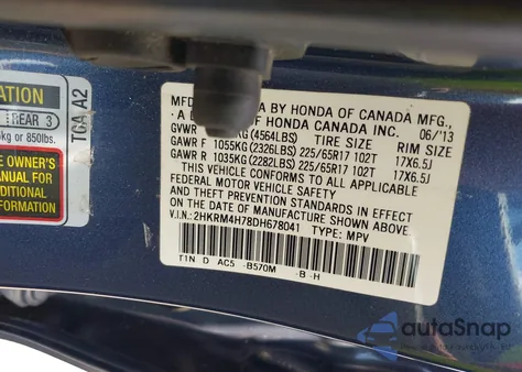 2013 Honda Cr-V Ex-L z USA, uszkodzony, nr VIN 2HKRM4H78DH678041